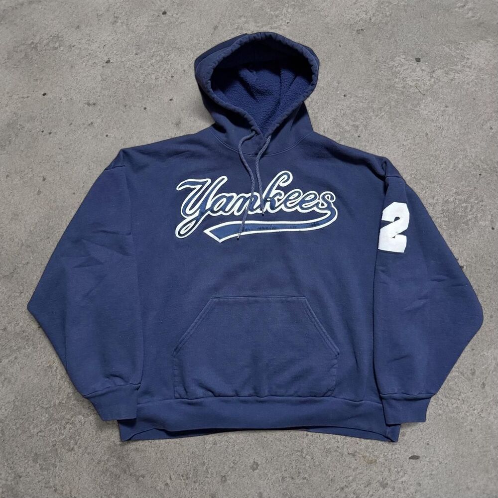 Vintage Y2K Yankees Hoodie Size 2X Majestic Made USA Navy Blue #2 MLB